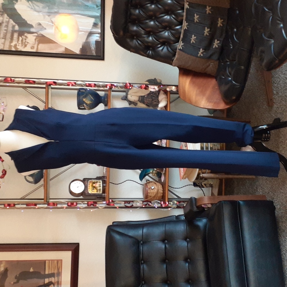 Trina Turk Navy Sleeveless Zip-Front Jumpsuit